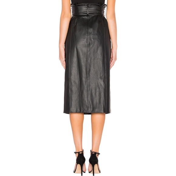 NWT Tularosa Jenna Faux Leather Midi Button Down Belted Skirt Black Size Small - Picture 2 of 14